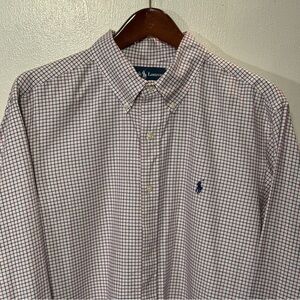 Ralph Lauren Red & Navy on White Plaid Checkered Classic Button-Down Shirt Soft